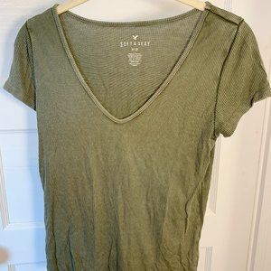 American Eagle Soft & Sexy Ribbed T-Shirt Green